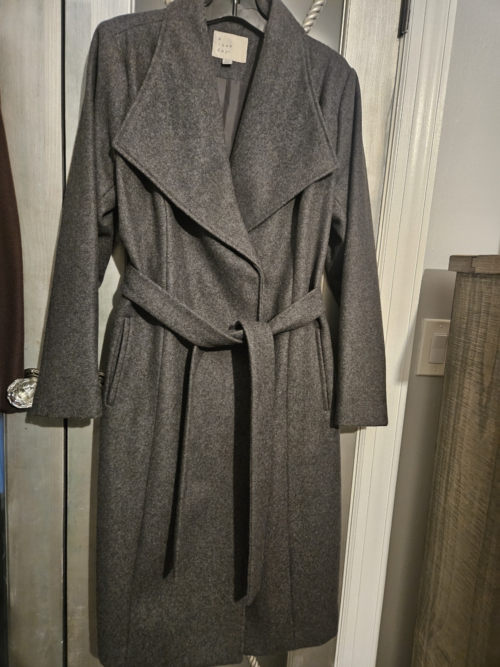 a new day Dark Gray Wrap Belted Wool Coat
